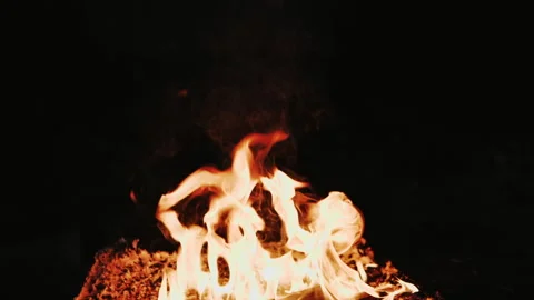 Super Slow Motion Shot of Fire Flames Isolated on Black Background. Stock Footage 147353142