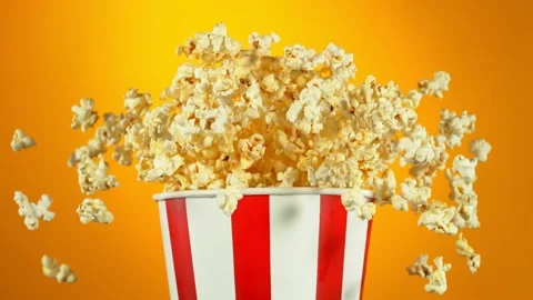 Super Slow Motion Shot of Fluffy Popcorn Exploding from Bucket at 1000fps. Stock Footage 264949628