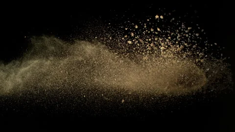Super Slow Motion Shot Flying Soil Isolated on Black at 1000fps. Stock Footage 341833285
