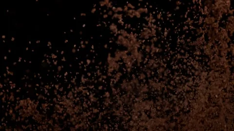 Super Slow Motion Shot of Ground Coffee Explosion on Abstract Dark Background at 库存影片 256296243