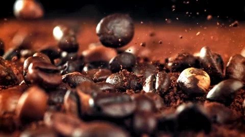 Super Slow Motion Shot of Ground Coffee and Fresh Beans Animation Video stock 278330801