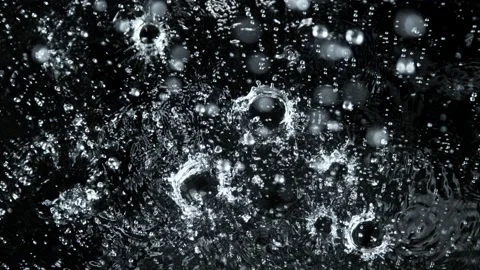 Super Slow Motion Shot of Many Water Drops Falling and Splashing on Surface at Video stock 169120961