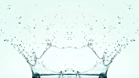 Super Slow Motion Shot of Mirrored Water Splash at 1000fps on White Background. Stock Footage