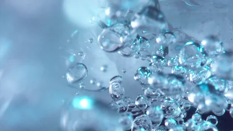Super Slow Motion Shot of Moving Bubbles on Blue Background 1000fps Stock Footage 316250088