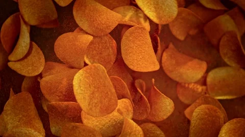 Super Slow Motion Shot of Premium Potato Chips And Seasoning Powder Explosion at Stock Footage 264948211