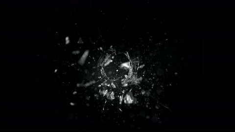 Super Slow Motion Shot of Real Bullet Hole Glass Break Isolated on Black Stock Footage 232667642