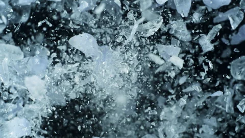 Super Slow Motion Shot of Real Ice Exploding Towards Camera on Black Background Stock Footage 325669423