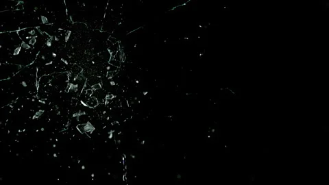 Super Slow Motion Shot of Real Bullet Glass Break Isolated on Black Background Stock Footage 327691689