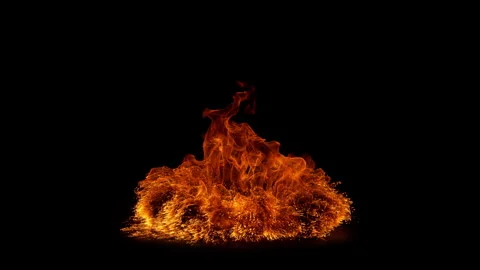 Super Slow Motion Shot of Real Big Floor Fire Explosion Isolated on Black at Stock Footage 336263893