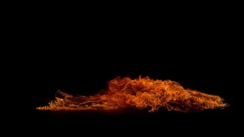 Super Slow Motion Shot of Real Big Floor Fire Explosion Isolated on Black at Stock Footage 336264551