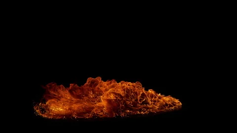Super Slow Motion Shot of Real Big Floor Fire Explosion Isolated on Black at Stock Footage 339535015