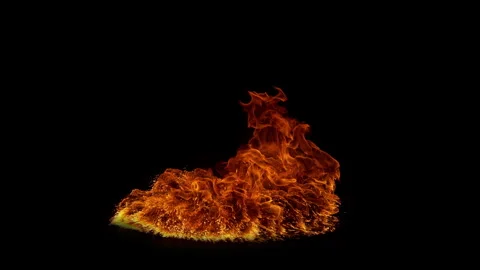 Super Slow Motion Shot of Real Big Floor Fire Explosion Isolated on Black at Stock Footage 340004385