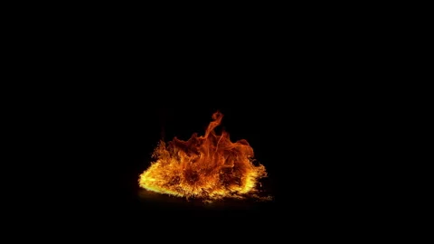 Super Slow Motion Shot of Real Big Floor Fire Explosion Isolated on Black at Stock Footage 340455098