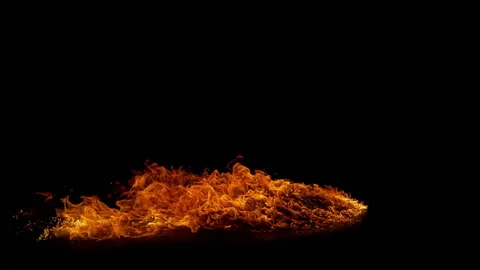 Super Slow Motion Shot of Real Big Floor Fire Explosion Isolated on Black at Stock Footage 341229102