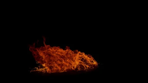 Super Slow Motion Shot of Real Big Floor Fire Explosion Isolated on Black at Stock Footage 341831055
