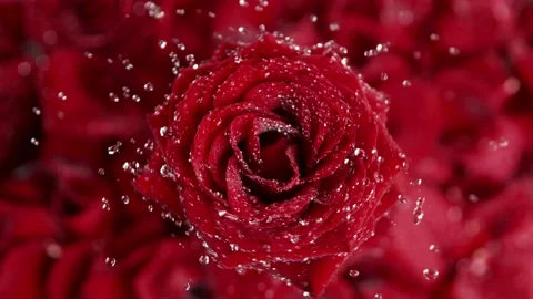 Super slow motion shot of rotating and splashing red rose bloom at 1000 fps. 스톡 동영상 187749252