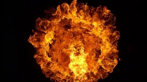 Super Slow Motion Shot of Round Fire Explosion Against the Black Wall at 1000fps Stock Footage 144062079