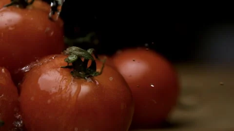 Super Slow Motion Shot of Tomatoes Being Rinsed with Water Video stock 270408506
