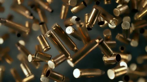 Super Slow Motion Shot of Used Real Gun Bullets Flying Towards Camera at 1000fps Video stock 246354200