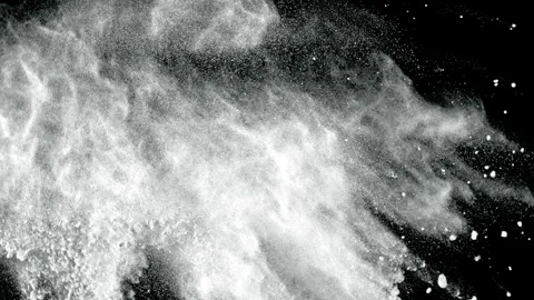 Super Slow Motion Shot of White Powder Explosion Isolated on Black Background at Stock Footage 340470899