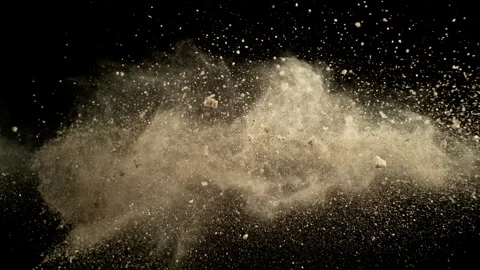 Super Slow Motion of Soil, Rocks and Dust Colliding with Each Other Isolated on Stock Footage 319820885