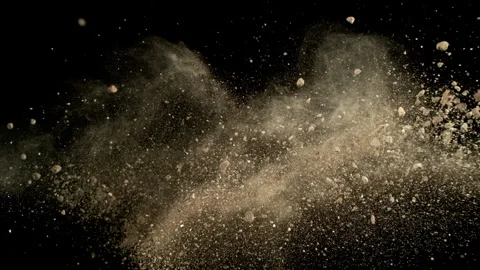 Super Slow Motion of Soil, Rocks and Dust Colliding with Each Other Isolated on Stock Footage 320084829