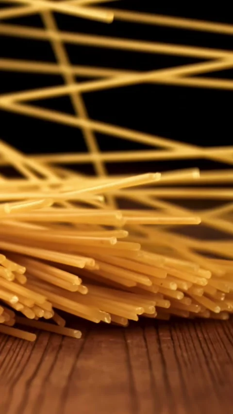 Super slow motion spaghetti pasta . Filmed on a high-speed camera at 1000 fps Stock Footage 335378077
