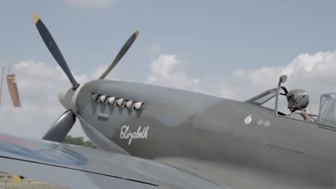 Super Slow Motion Spitfire Engine Startup Stock Footage 136048893