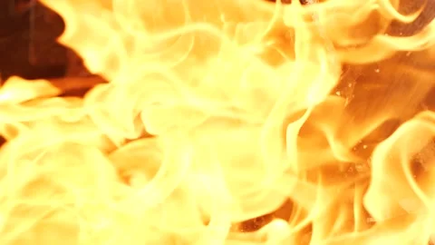 Super slow motion vertical burning fire flame, close-up night bonfire, fireplace Stock Footage 194467923