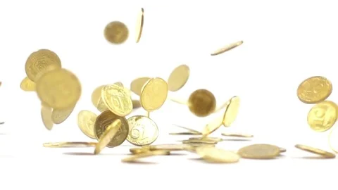 Super Slow Motion Video of Falling Golden Coins on white background Stock Footage 82187667