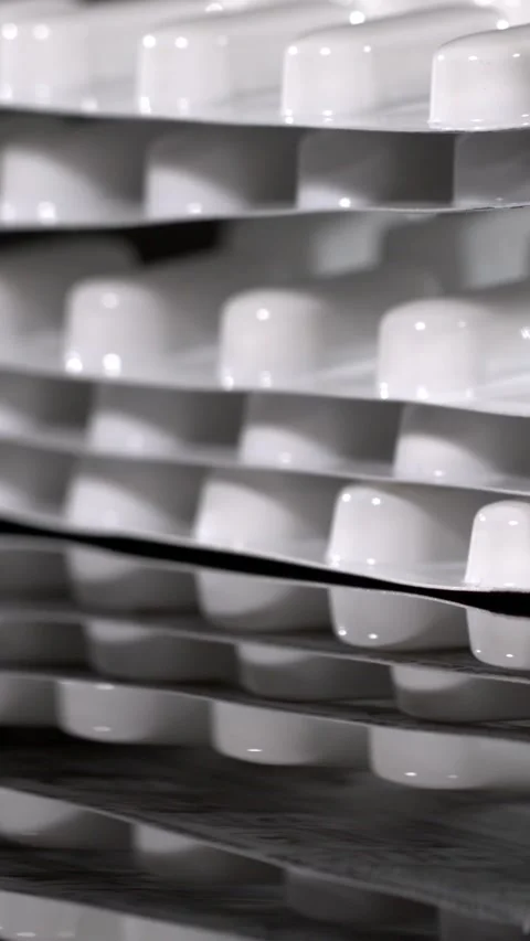Super slow motion, White Tablets Arranged In Repeating Blister Pattern Slow Stock Footage 330733034