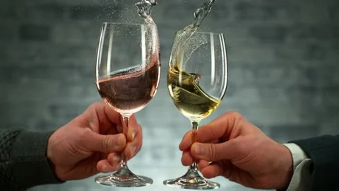 Super slow motion of wine glasses in cheers gesture. Stock Footage 237163368