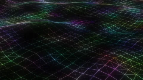 Super-slow wave oscillation on the surface of a neon geometric grid. Seamless Stock Footage 160398325