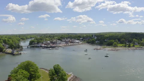 Super smooth tracking drone shot over quaint Damariscotta, Stock Footage 144415518