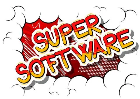 Super Software - Comic book style word on abstract background. Stock Illustration