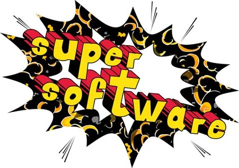 Super Software - Comic book style word on abstract background. Stock Illustration