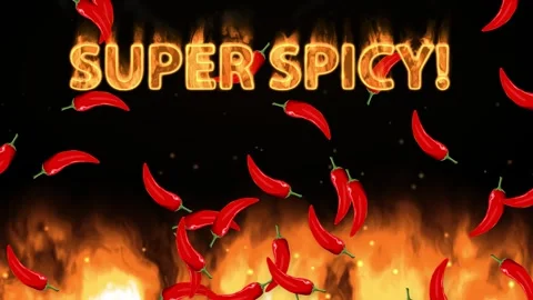 Super Spicy Text Animation with Falling Red Chili Peppers and Fire Stock Footage 342468186