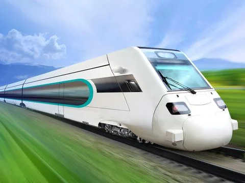 Super streamlined train on rail Stock Photos