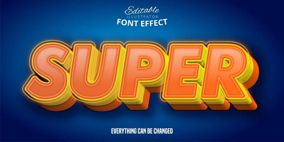 Super text, 3d orange and yellow editable font effect Stock Illustration