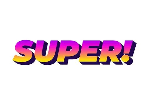 Super. Text effect in colorful style with 3D look Stock Illustration
