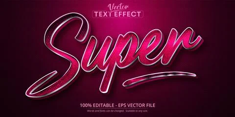 Super text, silver style editable text effect on pink canvas background Stock Illustration