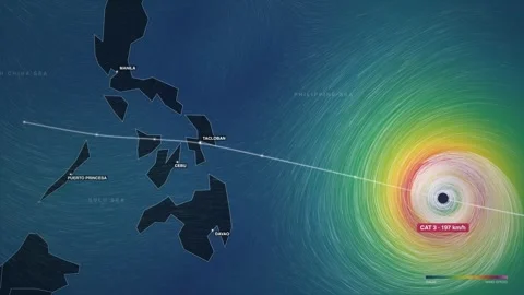 Super Typhoon Haiyan the Philippines landfall storm track map animation with Stock Footage 339892253