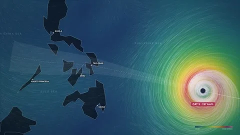 Super Typhoon Haiyan the Philippines landfall weather map animation with windy Video stock 339892317
