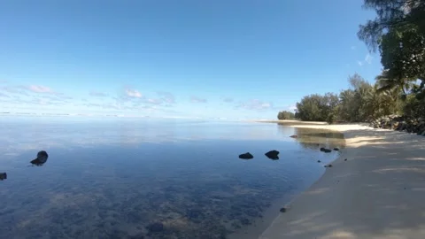 Super wide angle hand hold still view of calm peaceful turquoise blue lagoon loo Stock Footage 235323015