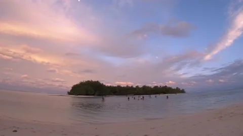 Super wide angle horizontal view from Muri Beach Cook Islands to Koromiri and Ta Stock Footage 235315069