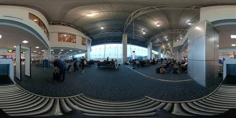 Super Wide Angle Panoramic 360 VR TIME-LAPSE in Tocumen International Airport Stock Footage 105675542