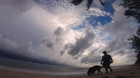 Super wide angle still view at a sandy beach side look up to the cloud scape mov Stock-Footage 244125035