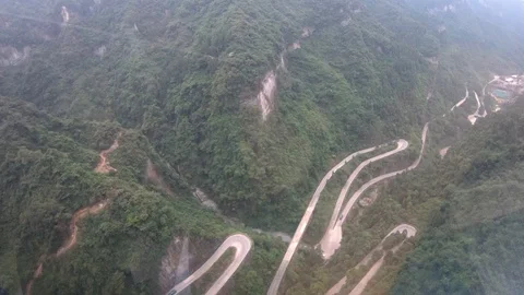 Super wide angle view from cabin cable car on Zhangjiaje National Forest park Stock Footage 119093257