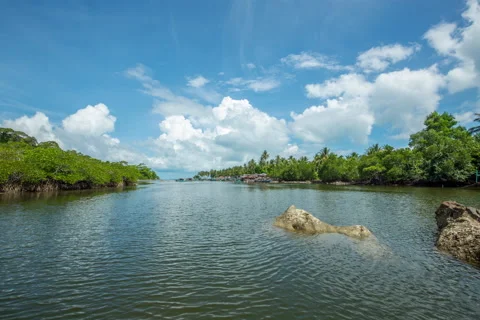 Super wide view of seagate from middle river Stock Footage 51144653