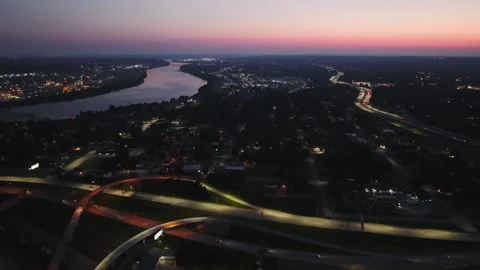 Superb Quality, Aerial View Shot of Tulsa, Oklahoma, USA, night, evening Stock Footage 321293631